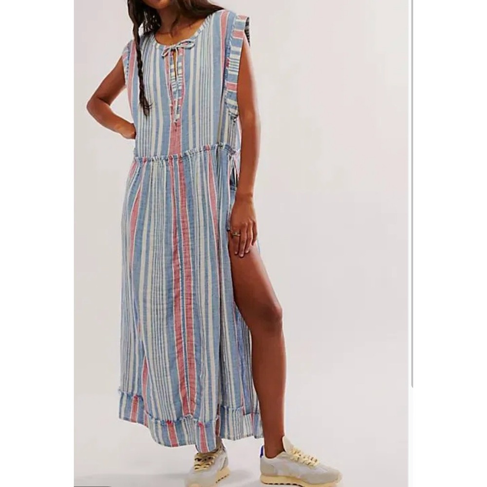 FP We The Free Women's Surf Stripe Longline Maxi Top, Blue Red, S